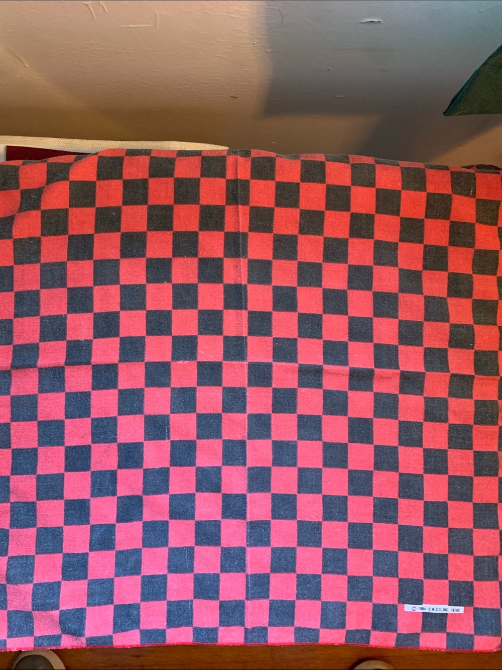 Vintage Red & Black Checkered Cotton Bandana Scarf 22 X 21